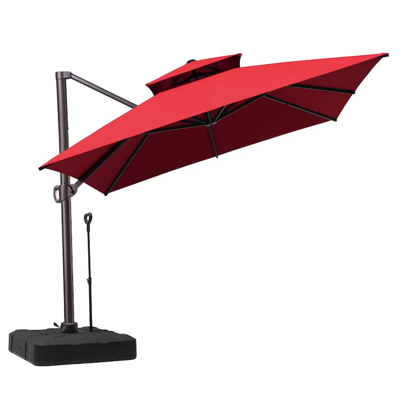 10 x 13 ft Outdoor Aluminum Double Top Patio Offset Cantilever Umbrella with Base