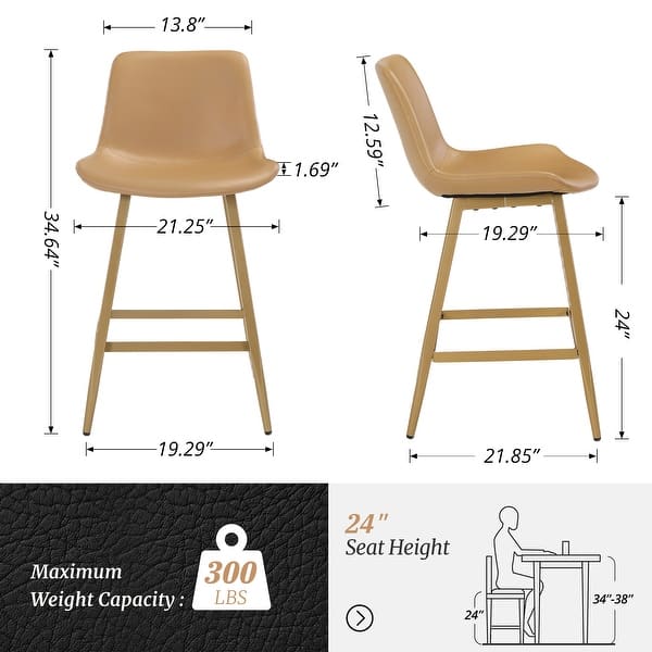 dimension image slide 5 of 12, LUE BONA Metal Frame Bar Stools Counter Height Stools with Faux Leather Seat (Set of 2)