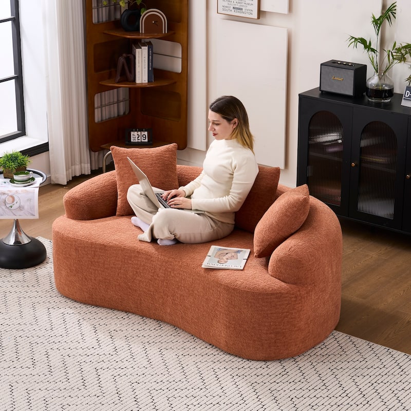 Characteristic Loveseat Sofa Couch with 3 Decorative Pillows, Curved 2-Seater Sofa Couch for Apartments