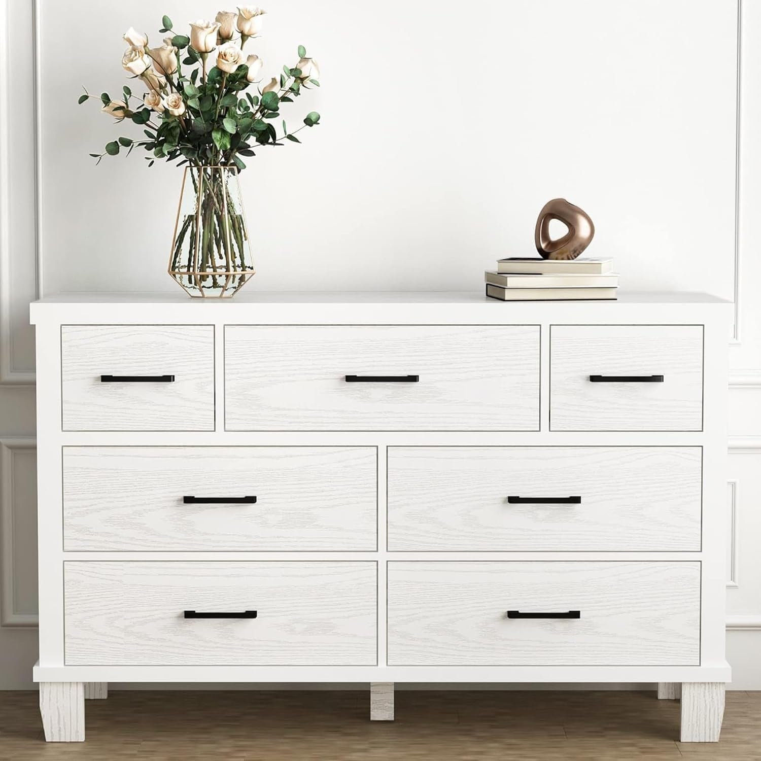 Modern 51" Wide Wooden Dresser Organizer with 7 Drawers & Metal Handle, Chest of Drawers Closet for Bedroom