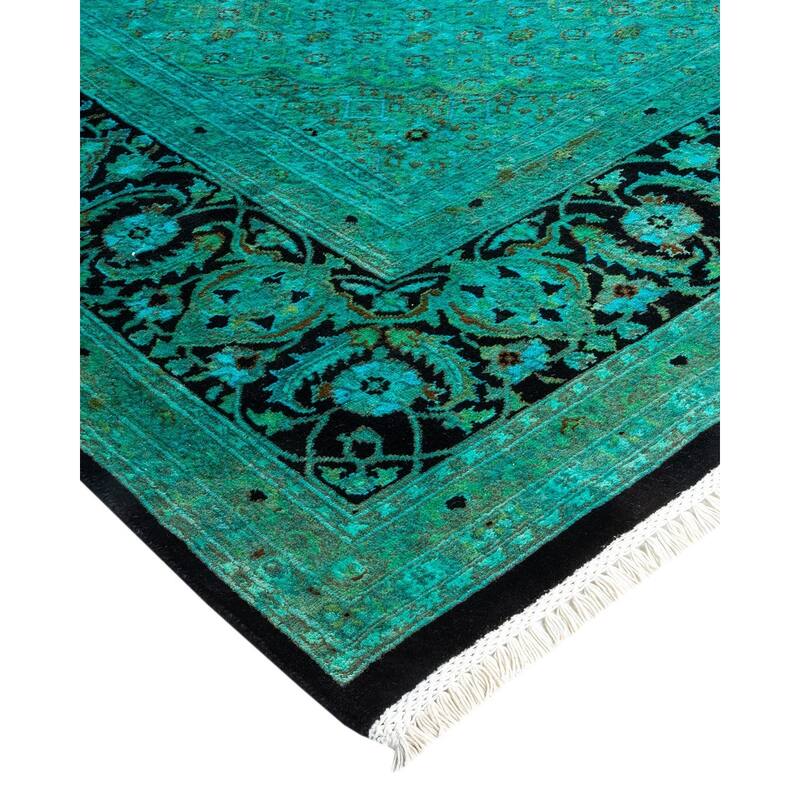 Overton Hand Knotted Wool Vintage Inspired Modern Contemporary Overdyed Blue Area Rug - 8' 0" x 10' 5"