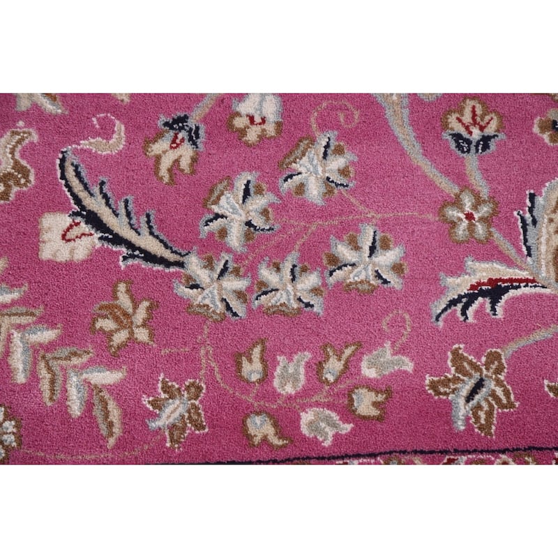 Floral Pink Kashan Oriental Area Rug Handmade Wool & Silk Carpet - 9'0"x 12'0"