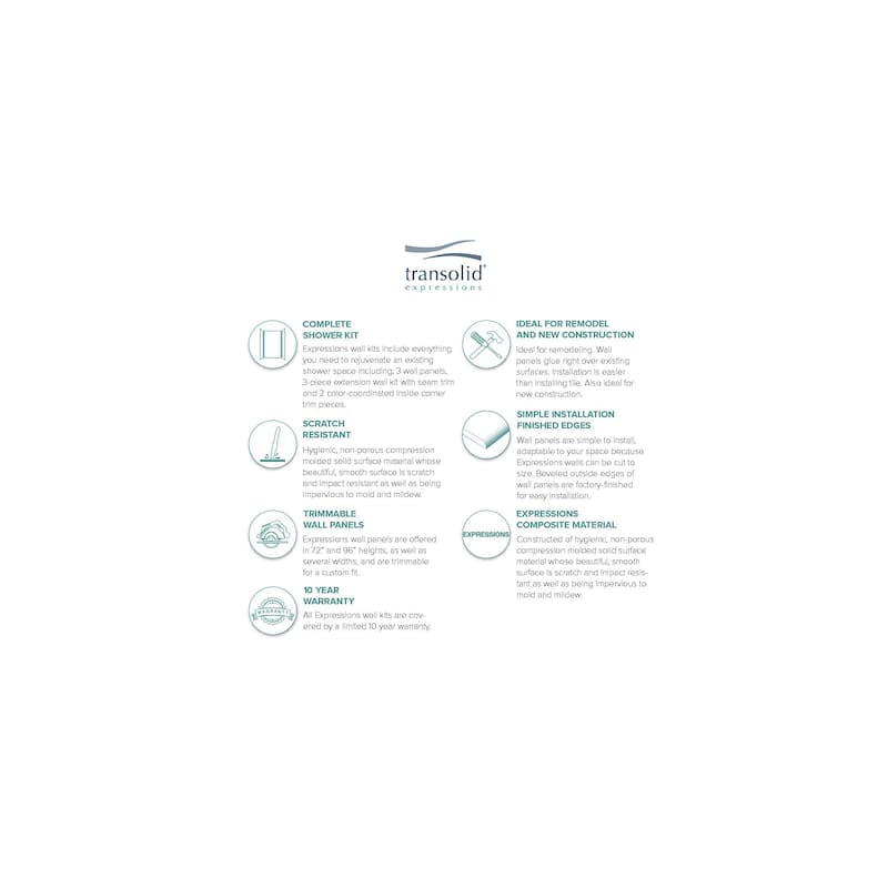 Transolid Expressions 36-in X 36-in X 96-in Glue to Wall Shower Walls - 36" x 36" x 96" - 36" x 36" x 96"
