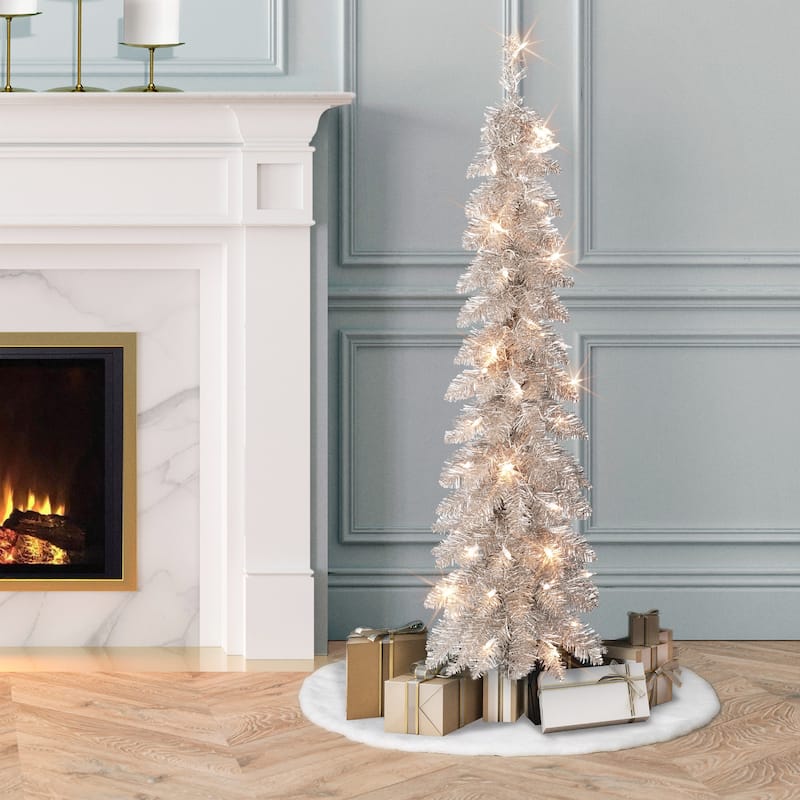 Puleo International 4 ft. Pre-Lit Rose Gold Artificial Alpine Pencil Tree