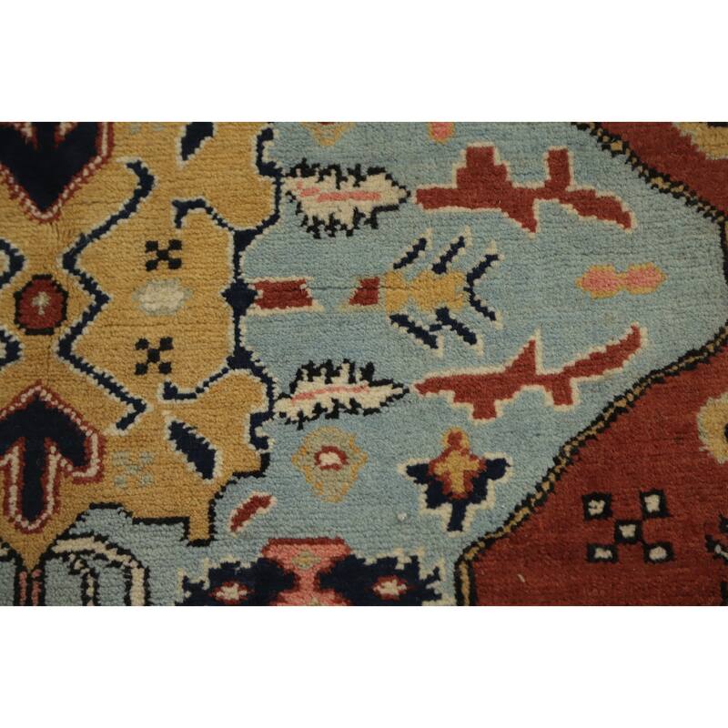 Hand Knotted Oriental 100% Wool Carpet Traditional Medallion Oranges & Rust Heriz (serapi) Area Rug - 8' 11'' X 6' 1''