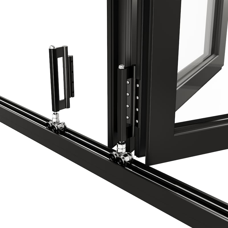 KaMic 168"×80" 5 Panels Aluminum Folding Door In Black,Folded Out From Right To Left Model #:FD5PBK16880-RL