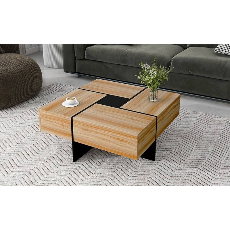 31.5" Square Coffee Table with 4 Hidden Storage Compartments & Sliding Top, UV High-gloss Finish