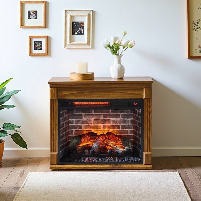 28/32/35/48" Electric Fireplace Mantel Heater w/ LED Flame Remote Timer Dark Oak/Brown/White