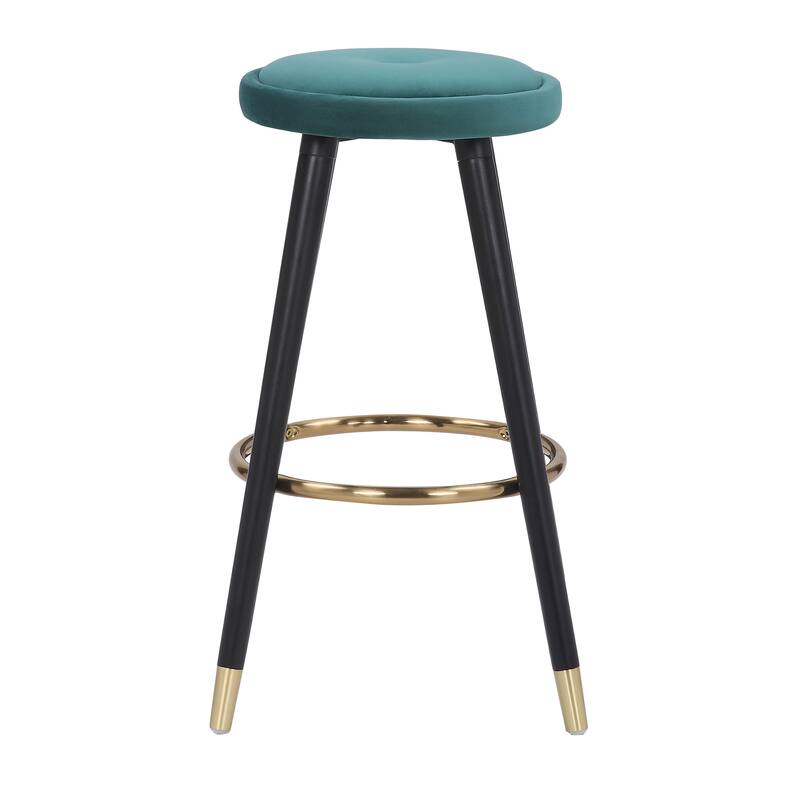 Cavalier Counter Stool Black Wood Green Velvet Upholstery - Set of 2 - 15.25"Lx15.25"Wx26"H