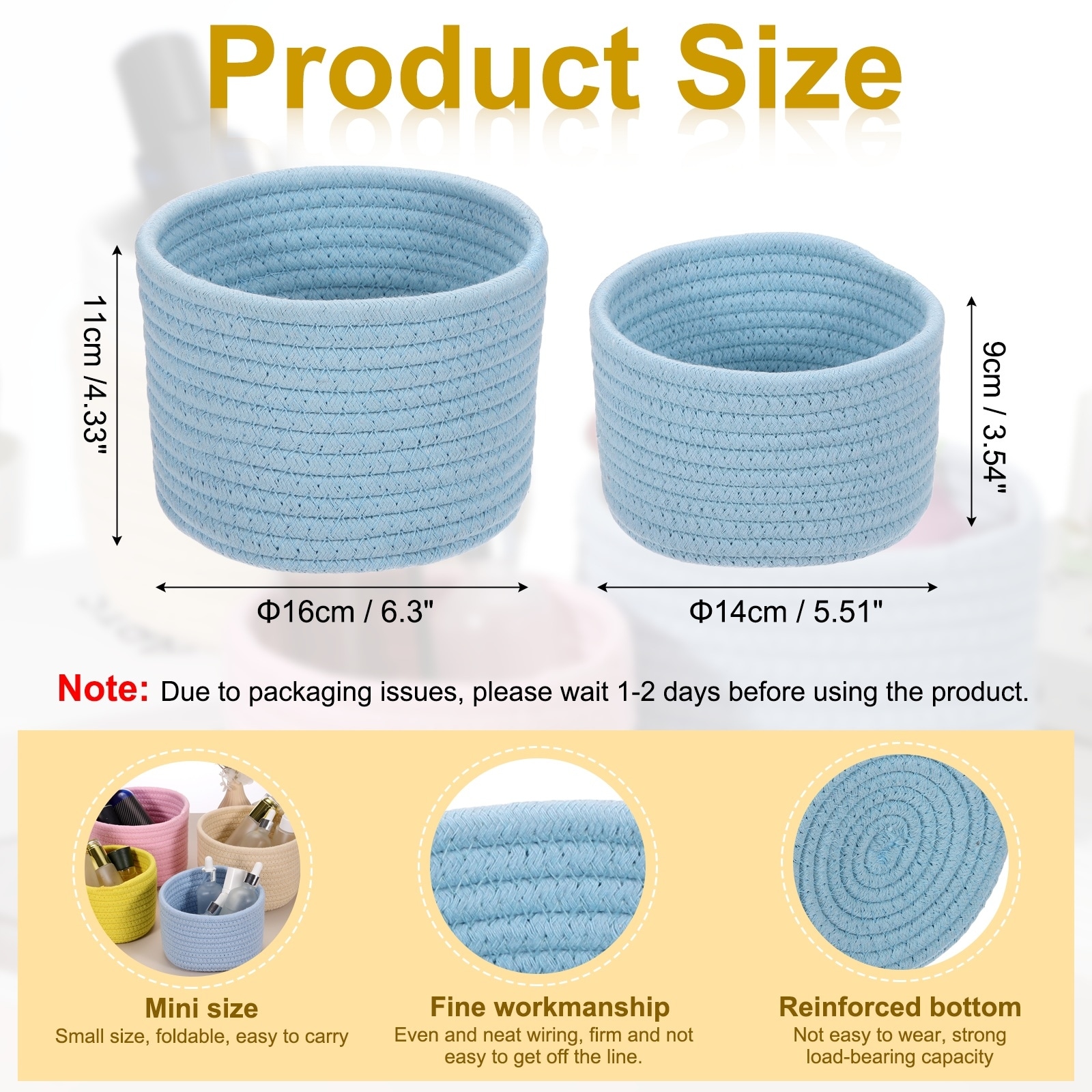 2 Pcs Cotton Rope Woven Storage Basket, Cute Mini Round Storage Bins
