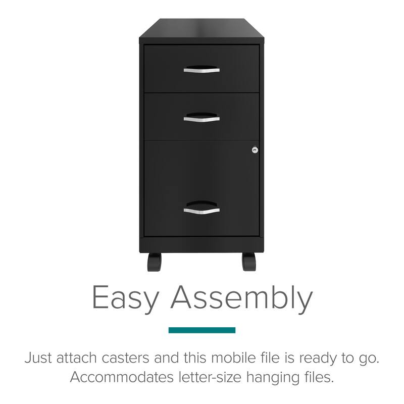 Space Solutions 18"Deep 3 Drawer Mobile Organizer Metal Cabinet, Black