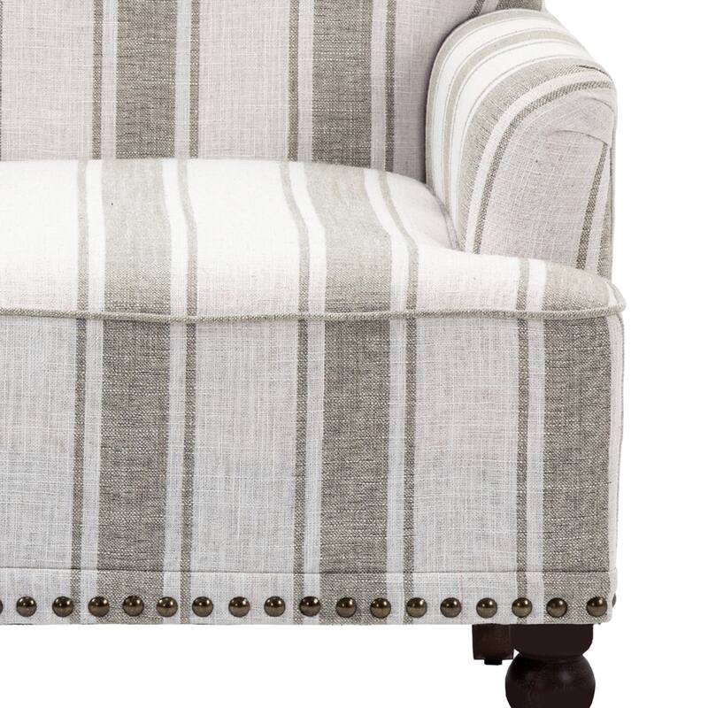 Stripe Linen Accent Arm Chair with Nailhead Trim and Wood Legs