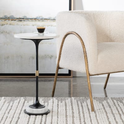 Round Marble Top Accent Table - 22" - White and Black