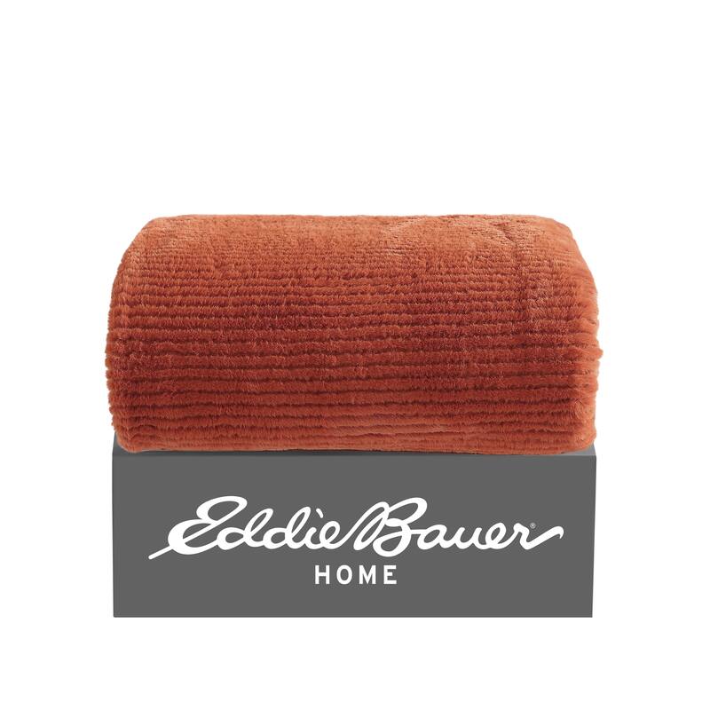 Eddie Bauer Ribbed Super Soft Textured- Solid Plush Throw Blanket