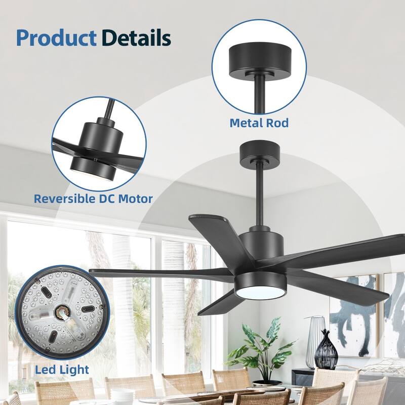 WINGBO 54" and 64" 5 ABS Blades DC Motor Indoor Ceiling Fan with Light & Remote