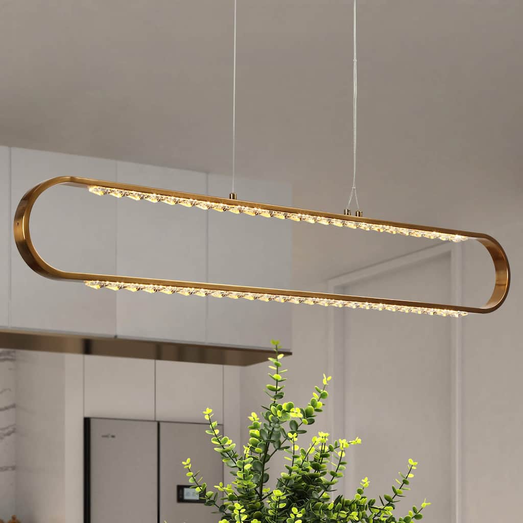Modern Gold LED Crystal Linear Chandelier for Kitchen Island Dining Room