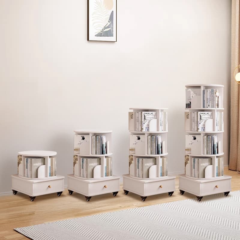 Rotating Bookshelf with Drawer,360 Display 5 Tier Bookshelf,Floor Standing Bookcase Storage Rack,Narrow Book Shelf Organizer
