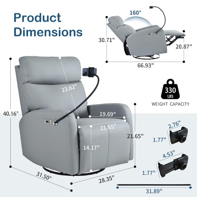 270°Power Swivel Rocker Recliner Chair, Electric Glider Reclining Sofa with USB Port