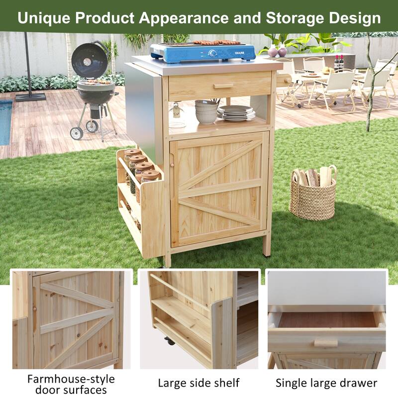 40.5" Outdoor Grill Cart With Stainless Steel Top(no include stool)