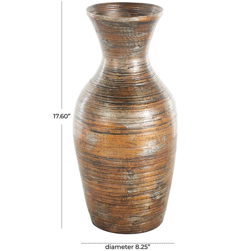 Brown Bamboo Wood Antique Inspired Pot Vase