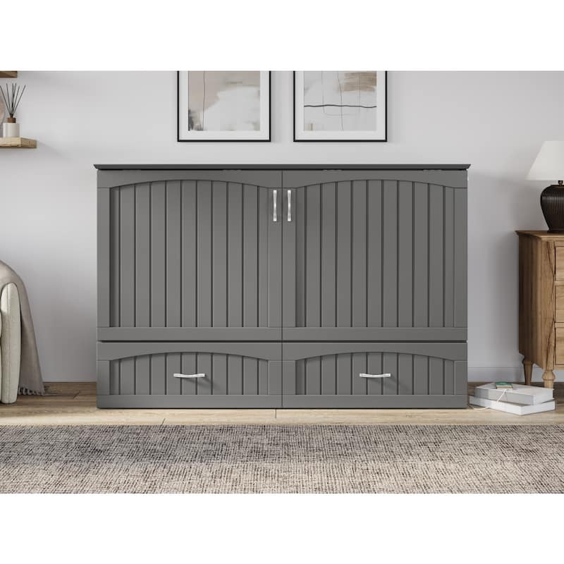 Queen Murphy Bed with Mattress & USB Charger - Solid Wood Chest - Space Saving Furniture - Modern Design