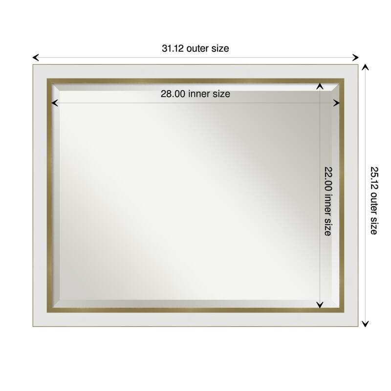 Beveled Wall Mirror - Eva Frame - Outer Size: 31 x 25 in - Eva White Gold Narrow