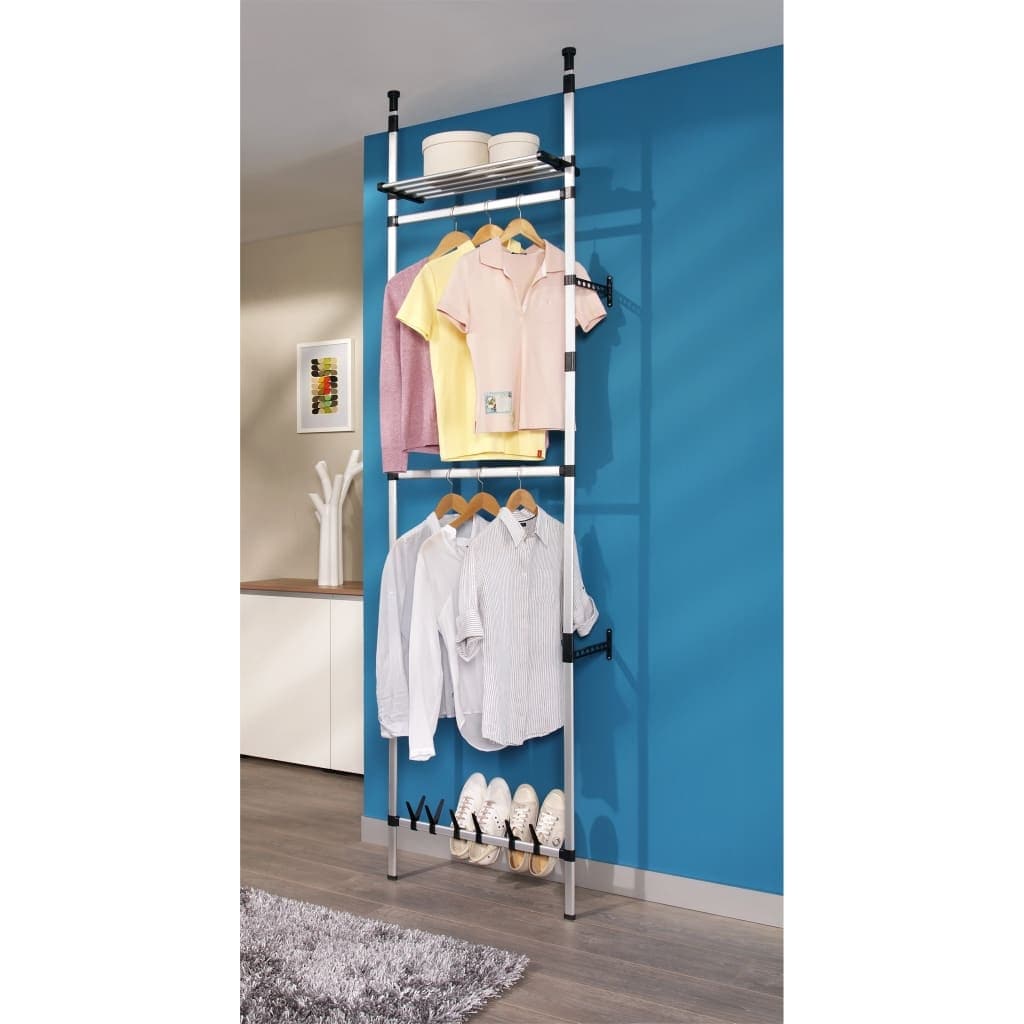 vidaXL Telescopic Wardrobe System with Rods and Shelf Aluminum