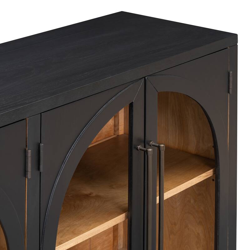 Kitchen Sideboard with Arched Glass Doors and Adjustable Shelves