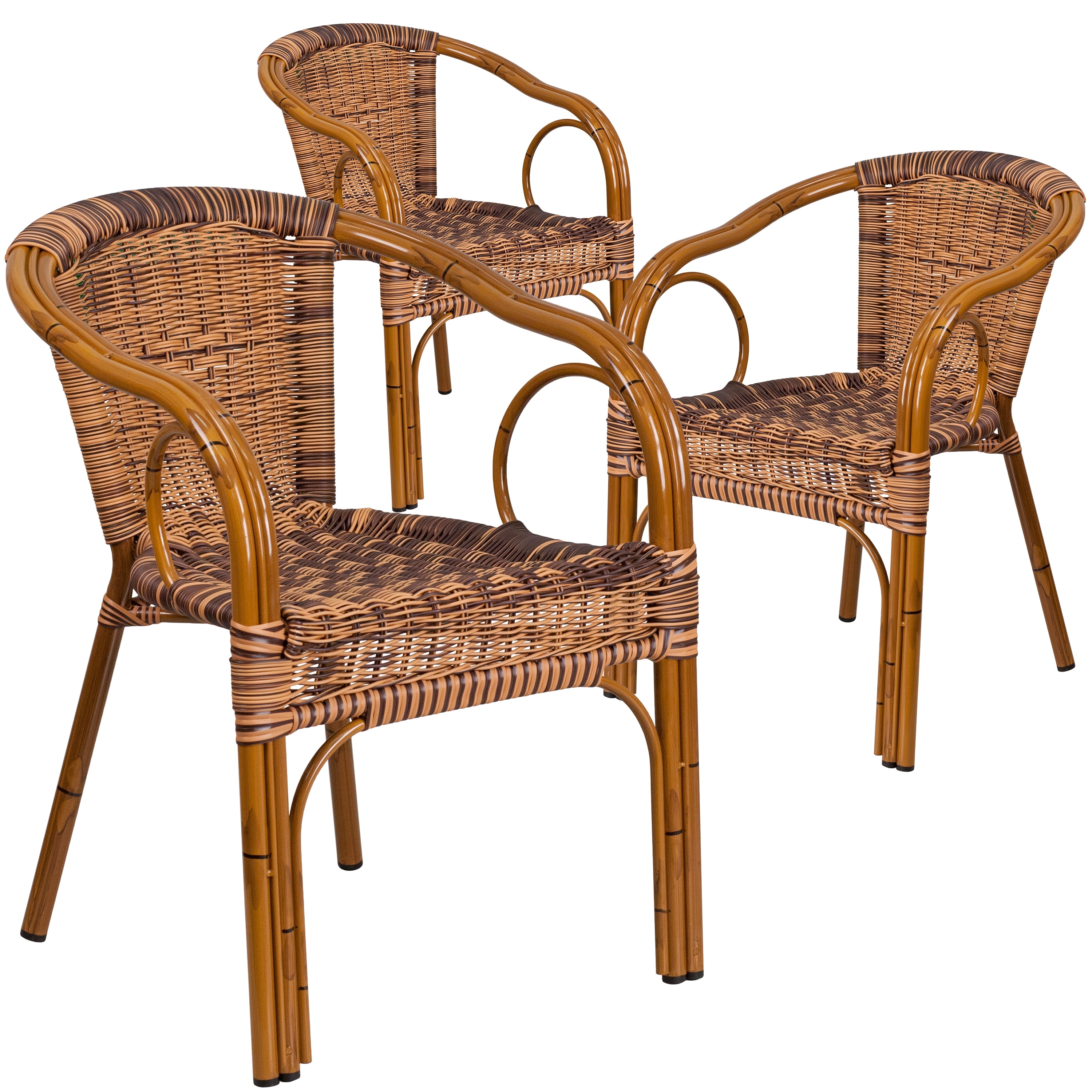 Shop 3 Pack Cadiz Series Rattan Restaurant Patio Chair With Bamboo Aluminum Frame On Sale Overstock 17432740
