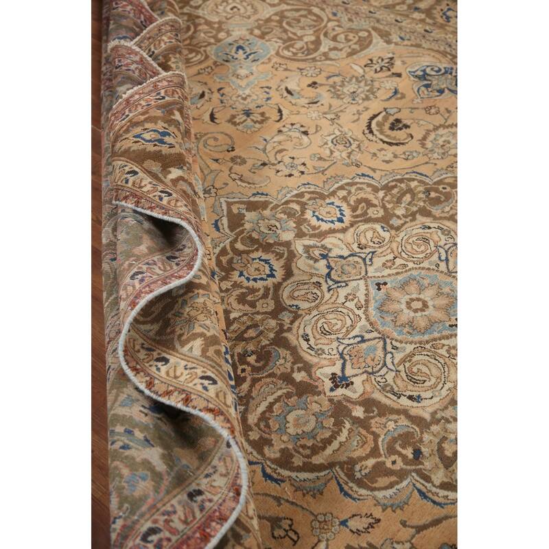 Hand Knotted Oriental 100% Wool Carpet Traditional Floral Oranges & Rust Mashad Area Rug - 12' 3'' X 9' 1''