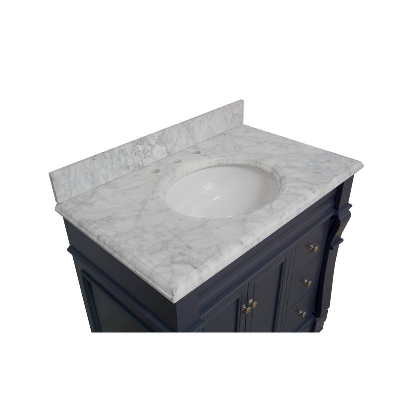 KitchenBathCollection Westminster 36" Bathroom Vanity with Carrara Marble Top