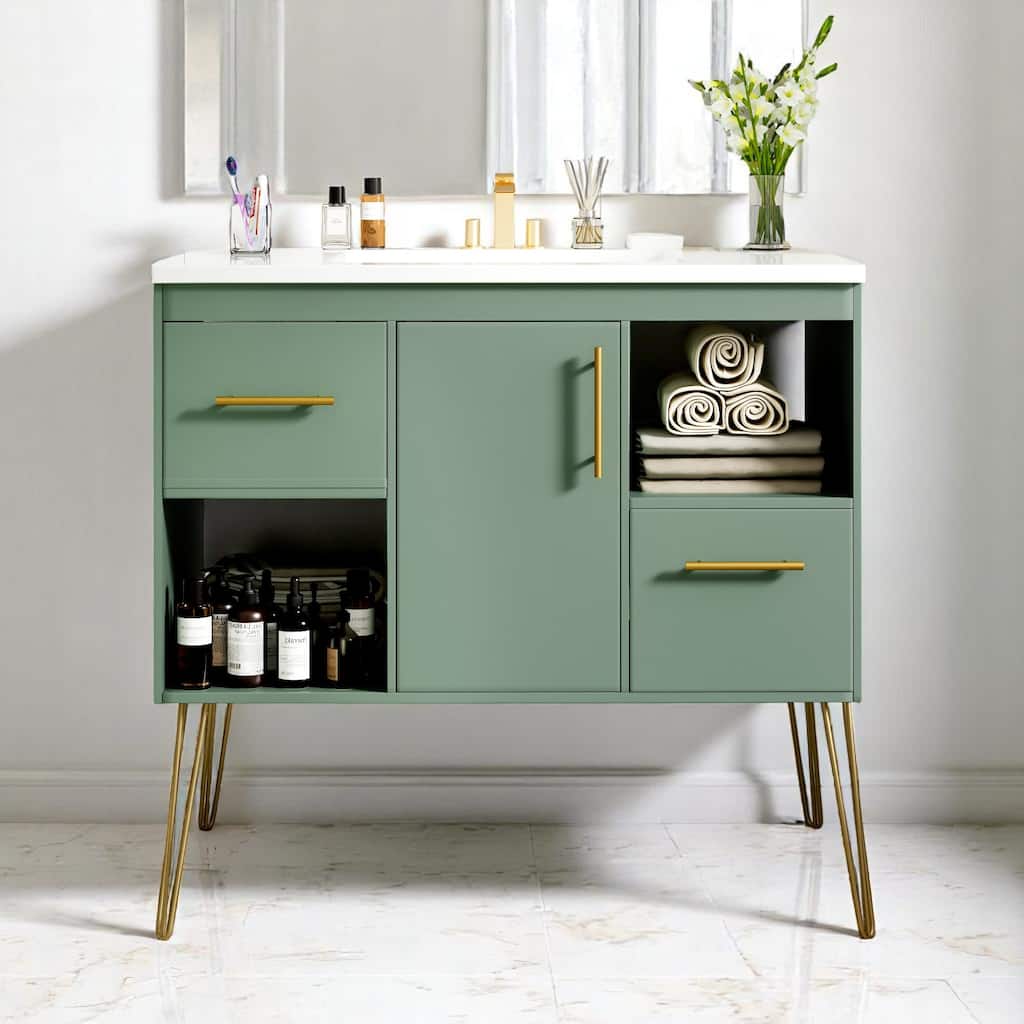 Modern 36 Inch Bathroom Cabinet with Sink, Freestanding Vanity Set with Storage & Soft-Close Drawers