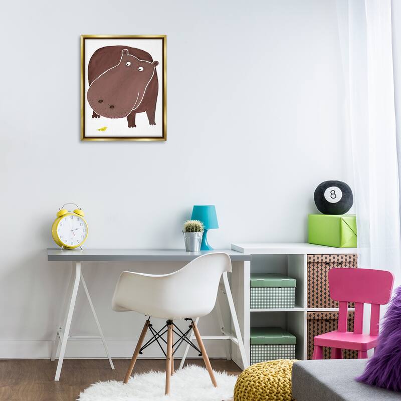 Stupell Hippo and Bird Friends Framed Floater Canvas Wall Art Design By Carla Daly