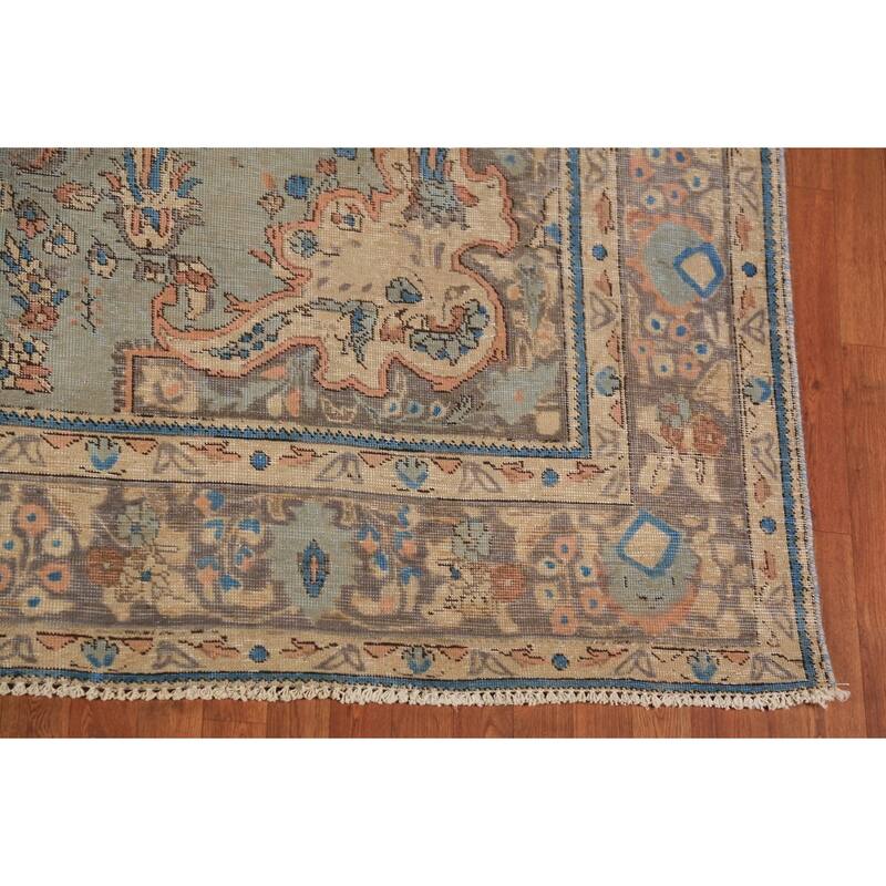 Distressed Blue Tabriz Persian Area Rug Hand-Knotted Wool Carpet - 8'1"x 11'0"