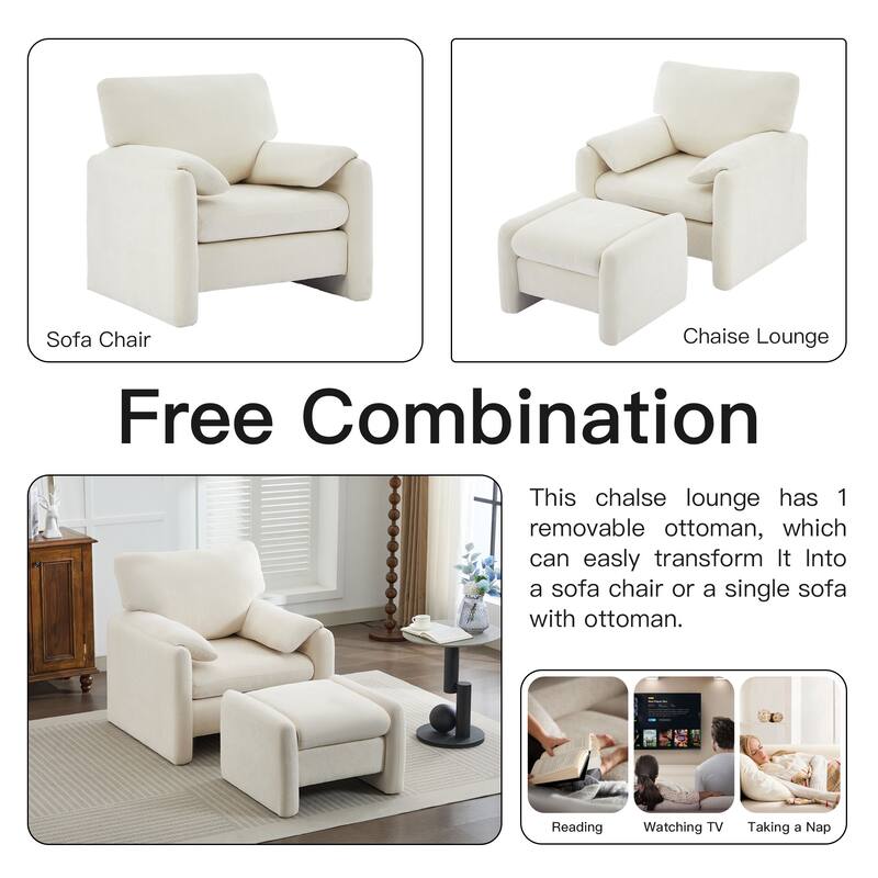 Chenille Single Sofa Chair & Ottoman Set