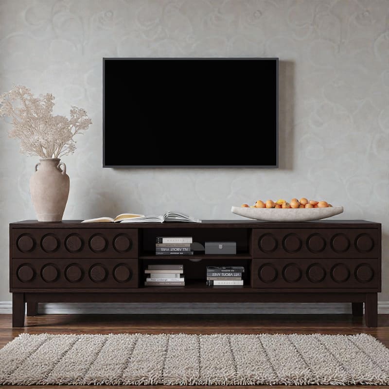 Mid-Century Modern TV Console Table with 4 Drawers for TVs up to 75 Inch, Media Entertainment Center with Storage