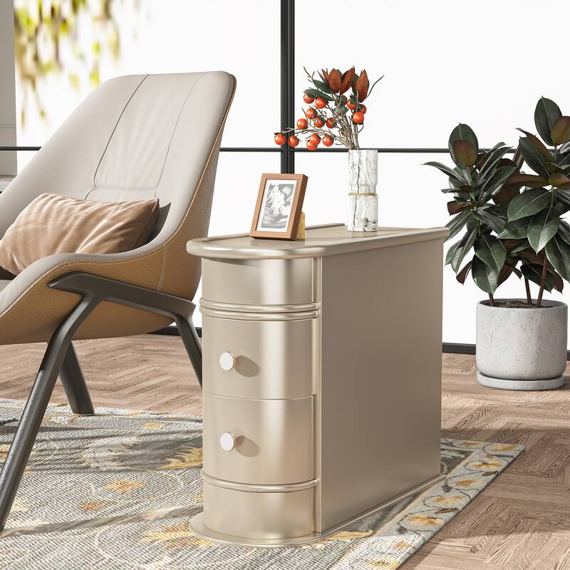 Solid Wood End Table, Two-Drawer Narrow Side Table, Fully Assembled