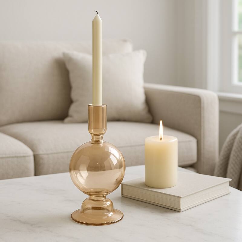 Modern Candle Holder with Round Bubble Sculptural Base - 4" x 4" x 7"