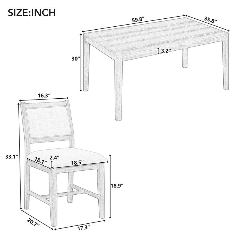 7-Piece Retro Dining Table Set with 1 Rectangular Wood Dining Table and 6 Upholstered Chairs