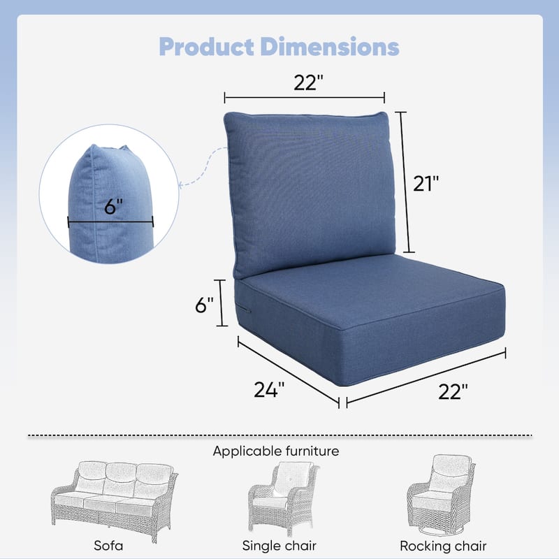 Pocassy 22"x24"x6" Inch Thick Cushions Indoor Outdoor Pillows Cushion