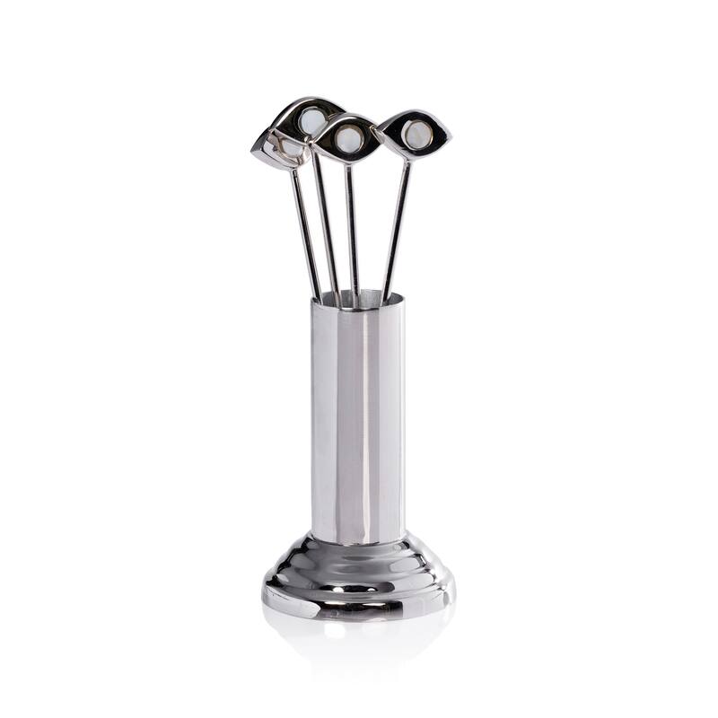Evil Eye 4-Piece Set Cocktail Picks with Stand - Nickel