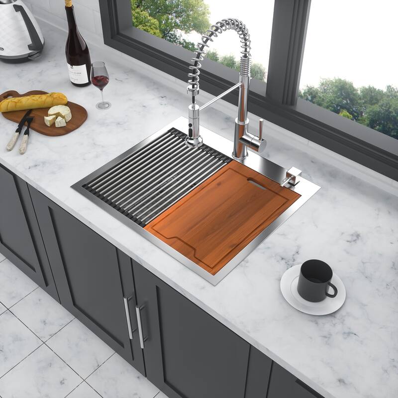 Drop-In 16 Gauge Single Bowl Stainless Steel Kitchen Sink in Brushed Nickel