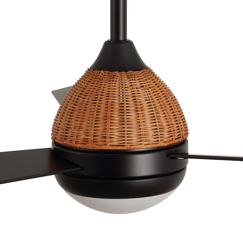 52" 3-Blade Rattan Ceiling Fan with LED Light and Remote Control