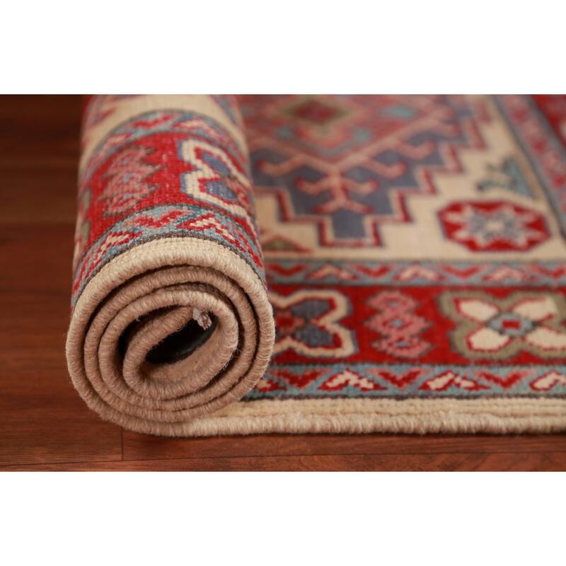 Geometric Kazak Oriental Foyer Rug Bedroom Handmade Wool Carpet - 2'8"x 4'0"