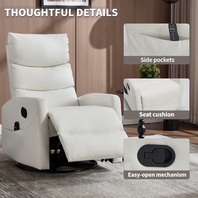 360° Swivel Rocking Recliner with Heat & Massage, Faux Leather