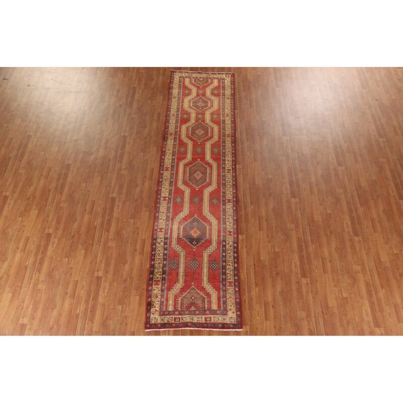 Vegetable Dye Ardebil Persian Runner Rug Hand-knotted Wool Carpet - 3'3"x 12'8"