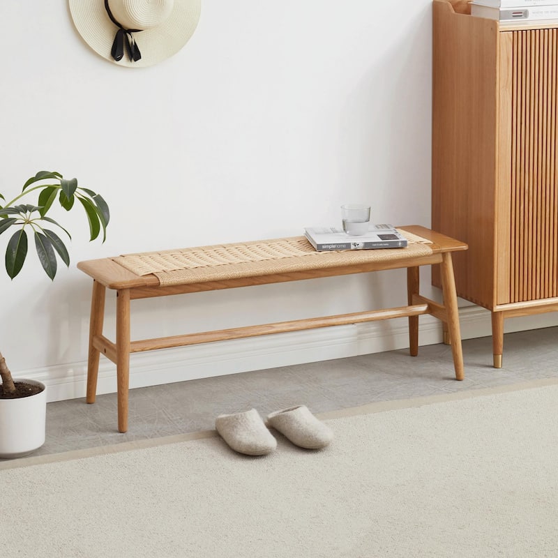 Natural Oak Wood Bench - Woven Design - Multi-Room Use - Oak