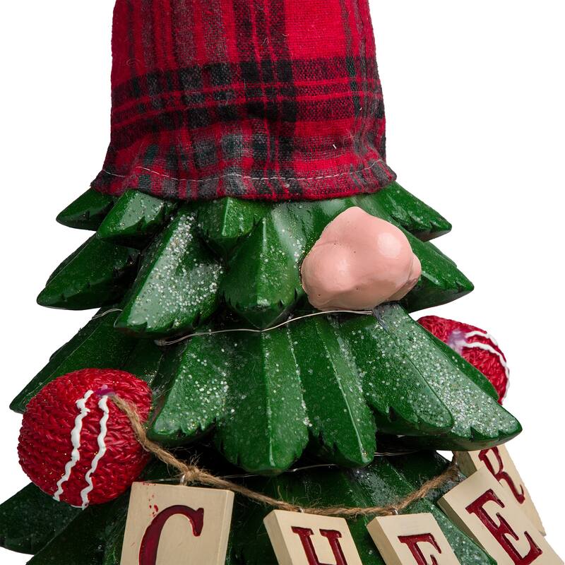 Alpine Corporation 28"H Polyresin Christmas Tree Gnome Decoration with Color Changing LED Lights