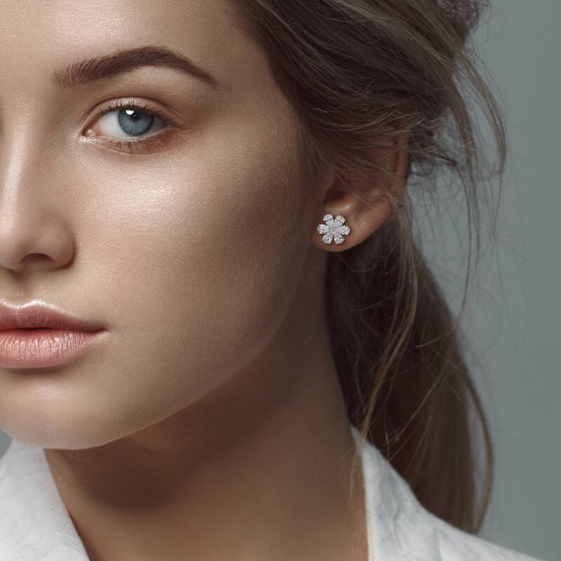 Miadora 3ct TW Lab-Grown Diamond Flower Stud Earrings 14k White Gold