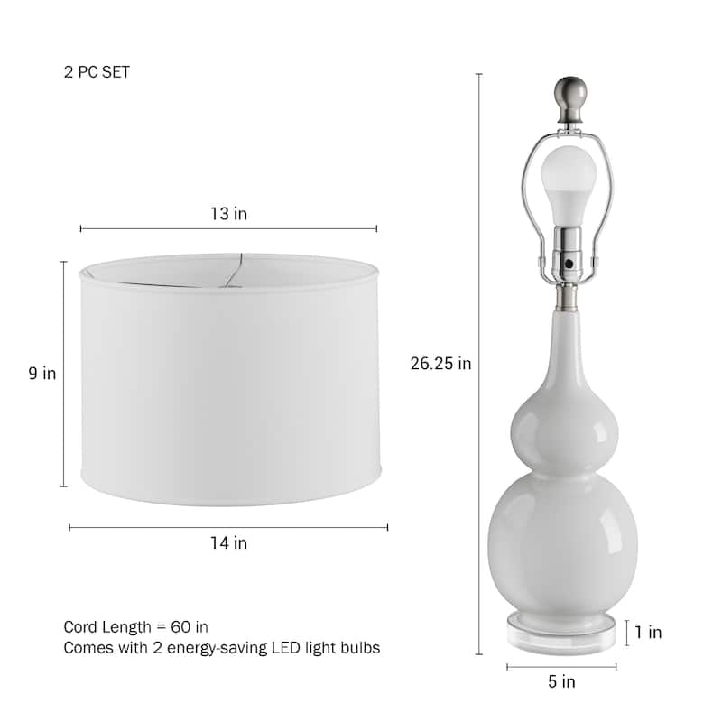 Lavish Home Set of 2 Ceramic Table Lamps, White